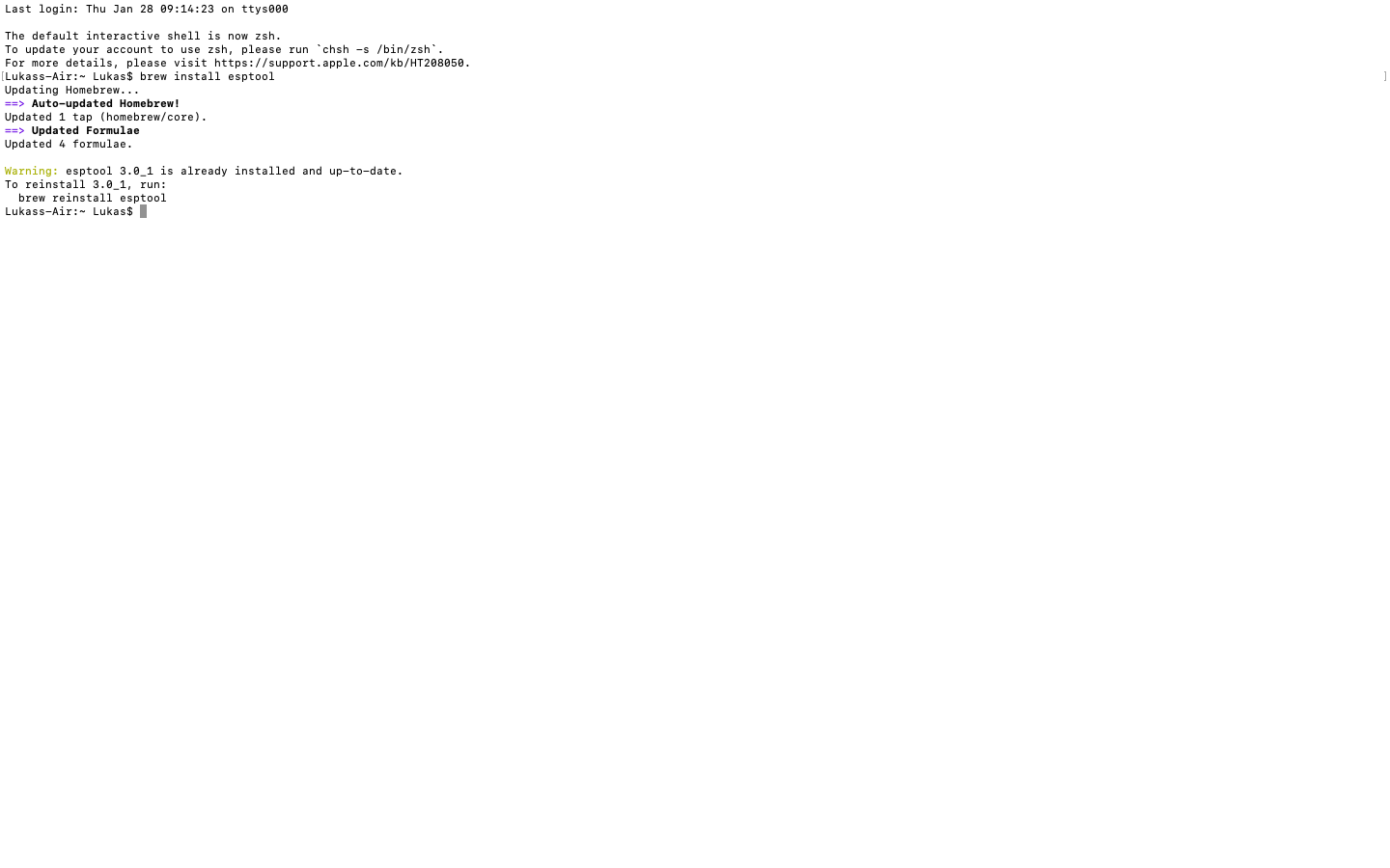 在 macOS 上编译项目,无法执行脚本 esptool #753 在 macOS 上编译项目,无法执行脚本 esptool #753
