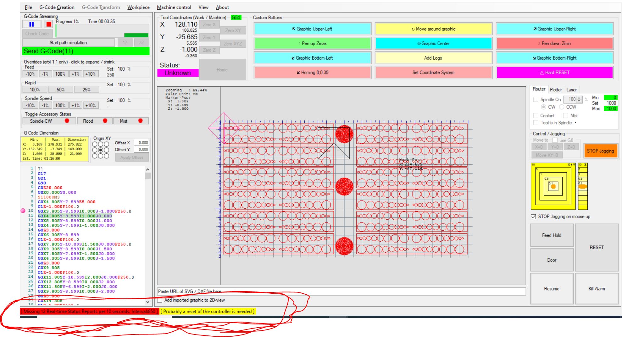 ERROR: Missing X real time status report per 10 seconds. Interval XXX. Correct baud rate? Try Marlin response #295 ERROR: Missing X real time status report per 10 seconds. Interval XXX. Correct baud rate? Try Marlin response #295